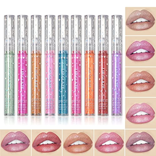 Miaritick 9 Colors Glitter Lip Gloss Set, Metallic Colors Lipstick Set, Diamond Shimmer Lip Glaze Set, Long Lasting/ Waterproof Shining Lip Gloss Set #TOP5