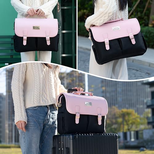 Laptop Tote Bag for Women – 15.6" Canvas Work Bag with 17 Pockets | Black & Beige | Stylish, Durable & Lightweight4