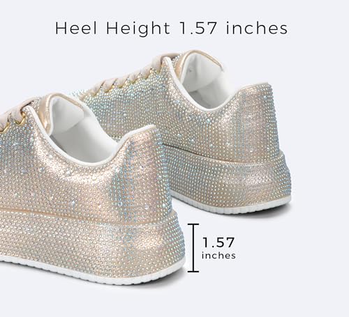 Image of LUCKY STEP Rhinestone Sneakers for Women Platform Sparkly Glitter Bling Tennis Shoes Fashion Bedazzled Wedding Bridal Party Walking Sneakers