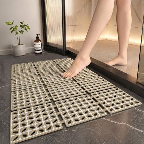 Image of LUXEHOME International Rubber Shower Mat for Bathroom Floor Anti Slip Water Resistant Tile Pattern Bath Tub Shower Matt Heavy Duty 40x66 Cm Taupe Pack of 1