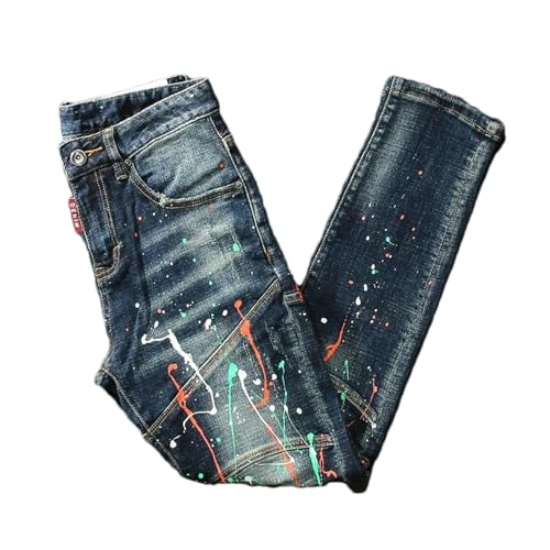 Streetwear Men Jeans Retro Elastic Slim Fit Ripped Biker Jeans Trousers Painted Hip Hop Denim Pants Mens