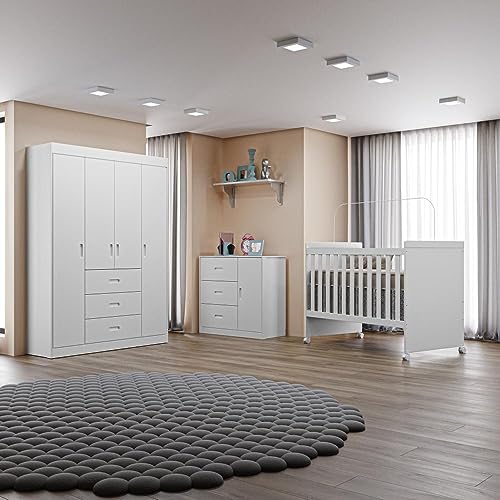 Jogo De Quarto Infantil Livia Com Berço Mini Cama Cômoda e Roupeiro Canaã
