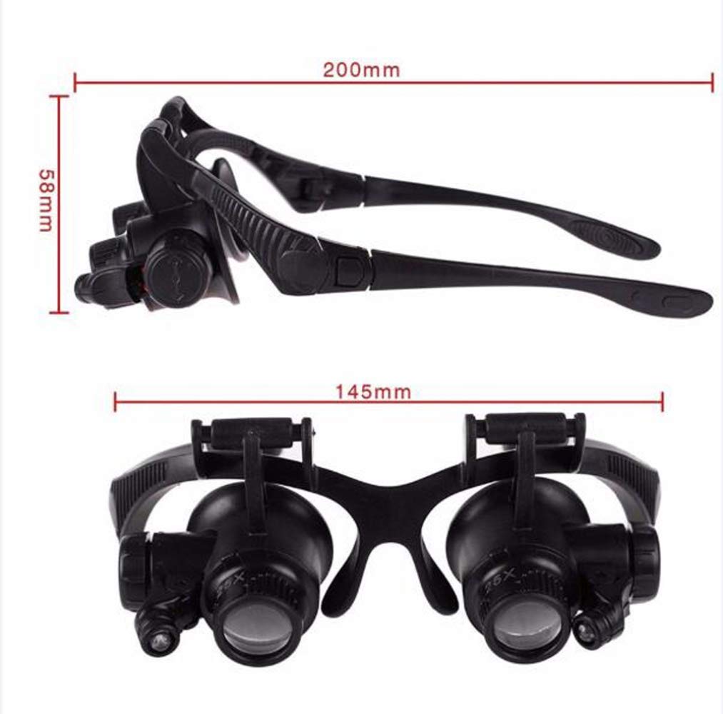 Brillenlupenkopf mit Vergrößerungsbrille, Headset, beleuchtetes LED-Lupenlicht mit 10-facher, 15-facher, 20-facher, 25-facher Vergrößerungslinse (Farbe: A) charitable