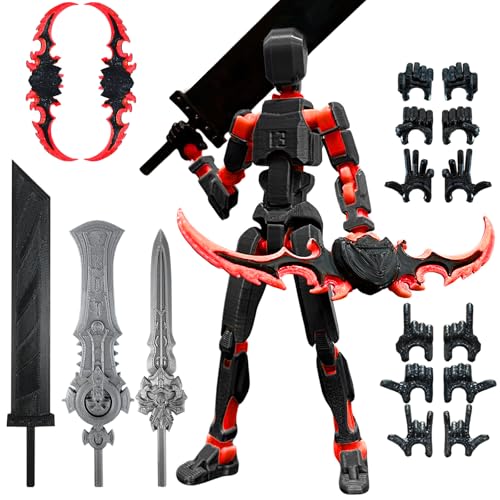T13 Action Figure Set - Titan 13 Robot, 3D Printed, Lucky 13, Desktop Decorations, Dummy 13 Set, Black Red (Assembly Completed)