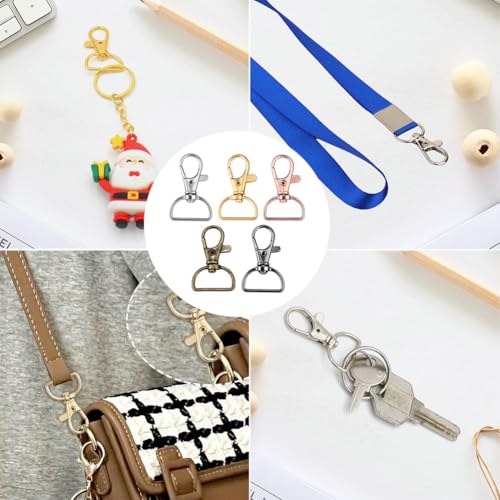 PEOUWNES Swivel Clasp Hooks, Key Chain Clip Hooks, D Ring Clip Lanyard Snap Hook for Keychain Making, Purse Hardware, Lanyard Making, DIY Craft (3/4” Inside Width) - Thumbnail 2