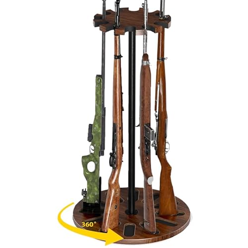 Yoimori Indoor Gun Racks, Rotating Gun Rifle Rack Stand, Heavy Solid Wood Gun Storage-Holds up to 12 Guns Display Brown