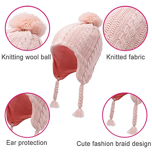 Image of KMOLY Kids Winter Hat Scarf Gloves Set for Girls Boys 3-8 Years,Toddler Earflap Beanie Neck Warmer Mittens Fleece Lined Set