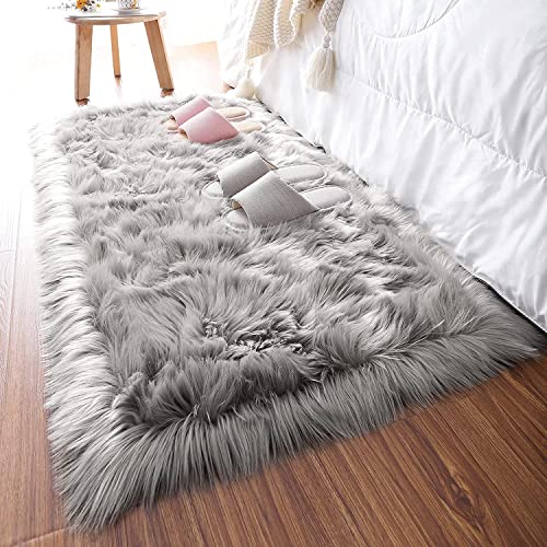 YIHAIC Faux Lammfell Schaffell Teppich Kunstfell in Super weich Lammfellimitat Imitat Fellteppich für Schlafzimmer Boden Wohnzimmer Home Decorator Teppich Bettvorleger Sofa Matte (Grau, 75 x 120 cm)