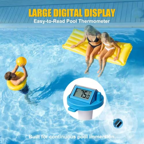 Image of Solar Pool Thermometer Floating,Digital Pool Thermometer,Waterproof IPX8 | Large easy-read display.Includes tether rope for secure floating.Switch between F /C. Perfect for pools,hot tubs & ponds