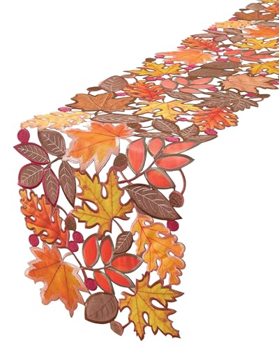 Fall Decorations for Home Fall Table Runner 36 Inches Long with Embroidered Maple Leaf....