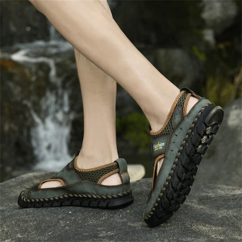 LLTMALL Men's Closed Toe Sandals Summer Breathable Comfortable Leather Mesh Sandals Casual Outdoor Walking Loafers4