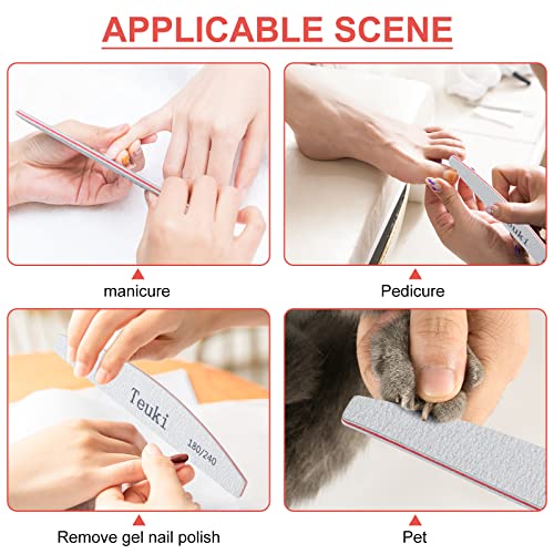 Teuki 12Pcs Nail Files 180 240 Grit For Poly Nail Extension Gel And Acrylic Nails Emery Boards Doubled Sides Washable Nail File Manicure Tools #TOP5