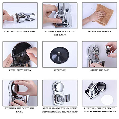 Vacuum Suction Cup Shower Head Holder Shower Head Stand Shower Head Bracket Shower Head Mount Wall Holder Shower Head Clip Reusable Adjustable With Adhesive Stick Disc For Bathroom (Chrome) - Thumbnail 6