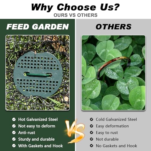 FEED GARDEN 6 Inch 50 Pcs Galvanized Landscape Staples 50 Pcs Gaskets Pick Hook Garden Stakes 11 Gauge Anti-Rust Landscaping Fabric SOD Pins U Shaped Yard Turf Stakes for Weed Barrier Fabric Green by FEED GARDEN - Used condition - Image 5