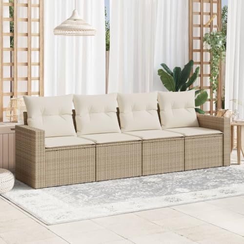 Brokky Juego de sofás jardín con Cojines Outdoor Furniture Sofa Exterior terraza Sofa Jardin Muebles Jardin Exterior 4 pzas ratán sintético Beige / 3218668