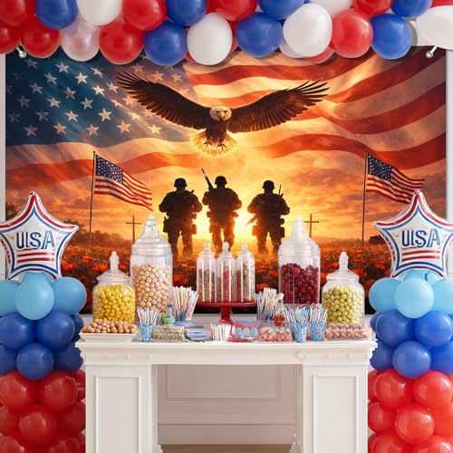 Image of Bliss Yard Large Patriotic Banner USA Flag Eagle Backdrop for Outdoor Party 71 x 43 Inches Red White Blue Independence Day Decorations for Porch Yard Memorial Day Veterans Theme Banner