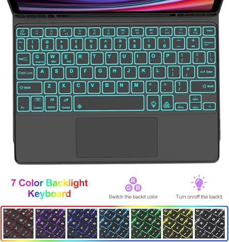 Image of typecase Keyboard case for iPad Air 11 (M4 /M3 /M2, 2026 /2025 /2024), Air 5th /4th & Pro 11(4th /3rd /2nd /1st) with Trackpad & 7-Colors Backlit, Magnetic Detachable Wireless Bluetooth, Pen Holder-Black'26