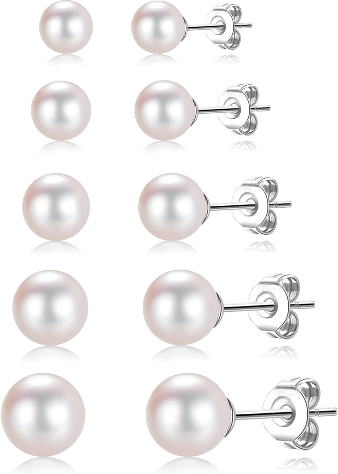 5 Pairs Pearl Earrings for Women Hypoallergenic Ball Studs Earrings Set Women 316L Surgical Steel Silver Pearl Earrings Birthday Valentines Day Gifts