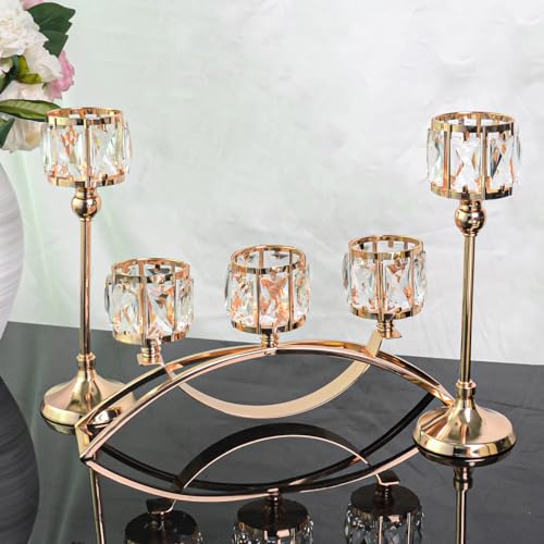 3 Arms Crystal Candle Holders, Arch Candlestick Table Candelabras Centerpieces for Wedding, Dinning Room, Cabinet Ornaments, Home Decoration, Gift (3-arm Arched Set, Gold) - Image 7