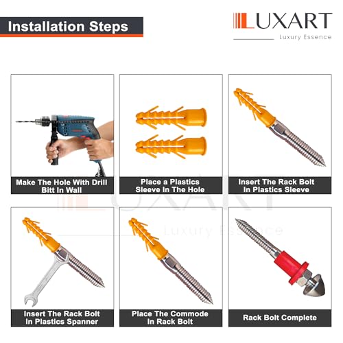 Image of LUXART Racks Bolt EWC & Wall Hung (SS 304) wall Mount Commode Rack Bolt 16mm thikness, installation screw set with full accessories for wall mounted commode