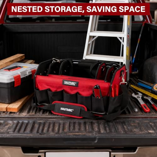 HAUTMEC 3PCS Heavy-Duty Tool Tote Bag Set, 1680D Rigid Frame Tool Bags with Foldable Handle & Padded Shoulder Strap, Water-Resistant Hard Base, Multi-Pocket Tool Box Organizer – HTTBH25052 by HAUTMEC - Image 7