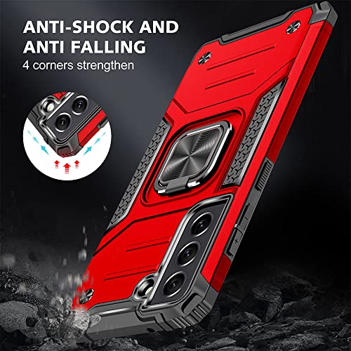 HNHYGETE for Galaxy S21 FE 5G Case with Screen Protector, 360°Military Grade Rotatable Kickstand (Heavy Duty) Shockproof Protective Cases for Samsung Galaxy S21 FE 5G (Red) - image 3