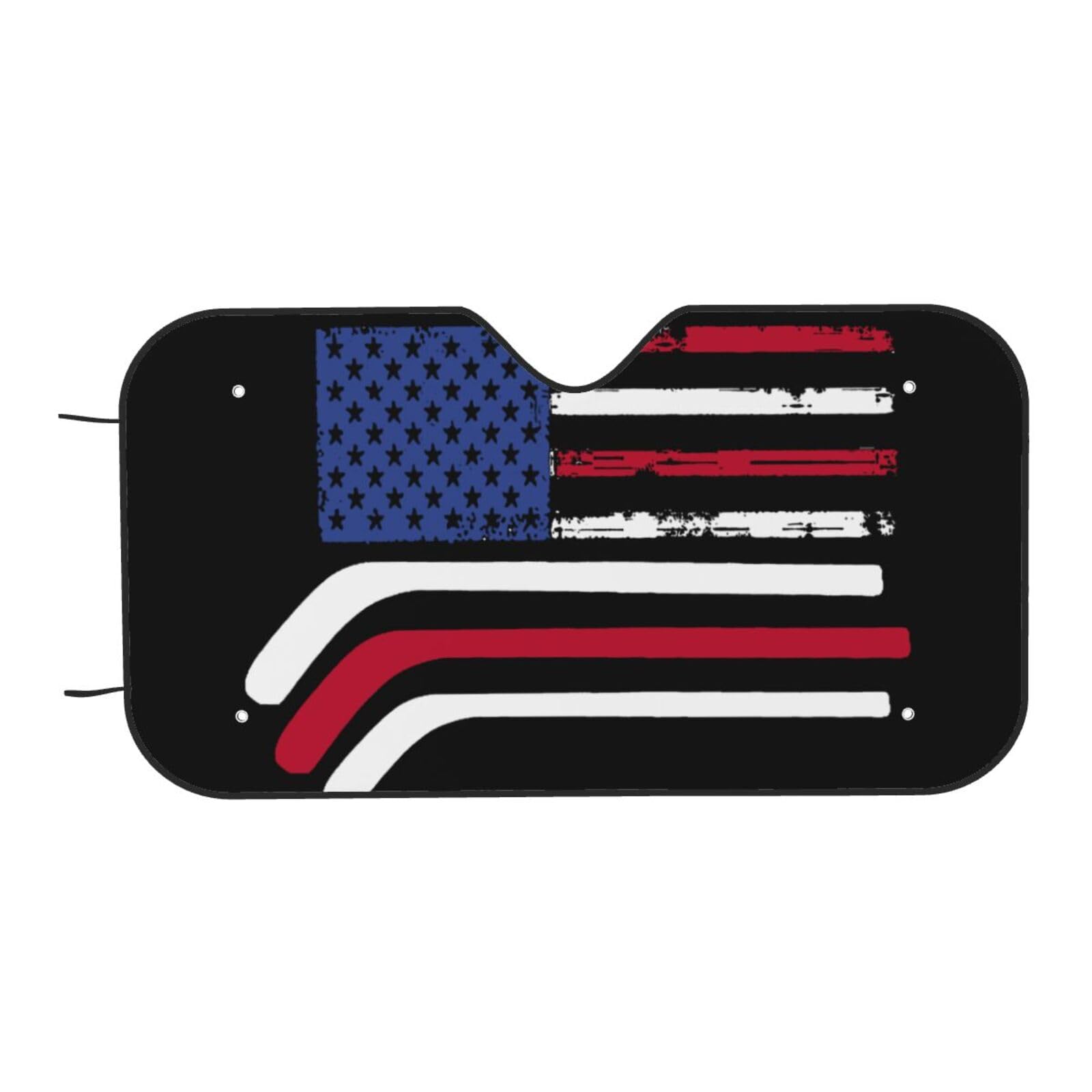 American Flag Made with Hockey Sticks Car Sunshade Cover Automobile Windshield Foldable Sun Visor Apply for Van Truck Trailer