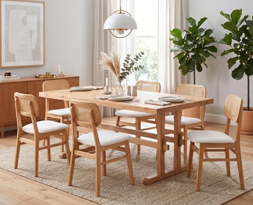 Image of HNY Wood Rectangular Dining Table for 4-6 People, Modern Farmhouse Kitchen Table, 70 Inch Large Dinner Table Center Table for Dining Room /Living Room