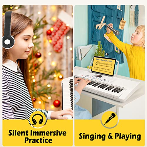 Vangoa Keyboard Piano With 61 Lighted Keys, Full-Size Electric Piano Keyboard For Beginner Kids Teens Adults With Stand, Microphone, 3 Teaching Modes, Usb Port, White #TOP7