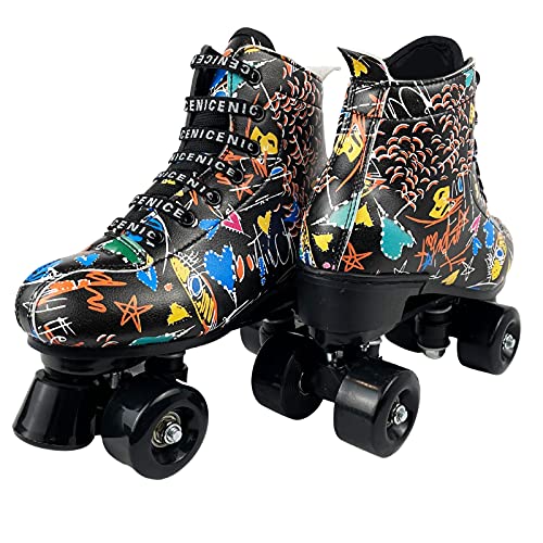 Women's Classic Roller Skates High-Top Microfiber Leather Roller Skates For Adult Women Men Double Row Indoor Outdoor Skates For Unisex Girls With Shoes Bag (Black Black Wheel,40- Us: 8.5) #TOP2