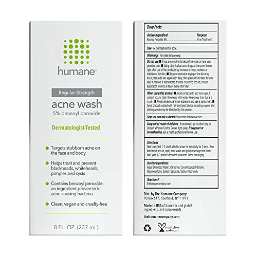 Humane BEAUTY-BPO-006 Regular-Strength Acne Wash - 5% Benzoyl Peroxide Acne Treatment For Face, Skin, Back And Body thumb #1