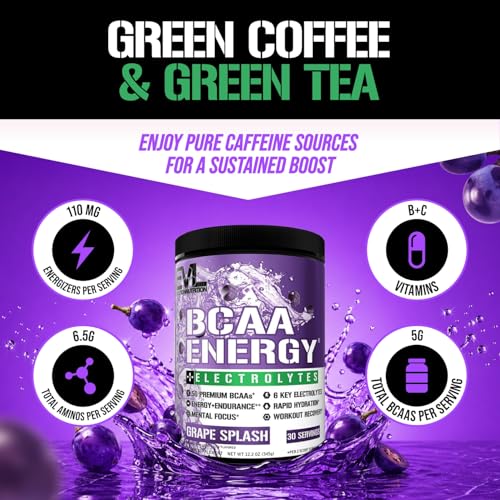 Image of EVL BCAAs Amino Acids Powder - BCAA Energy Pre Workout Powder for Muscle Recovery Lean Growth and Endurance - Rehydrating Post Workout Recovery Drink with 6 Key Electrolytes - Grape Splash