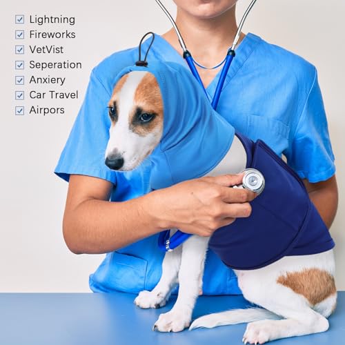 Image of SAWMONG Dog Anxiety Vest, Breathable Calming Shirt Adjustable Chest & Hood for Dogs, Soft Pet Stress Relief Calming Coat Wraps Ears for Noise, Thunderstorms, Fireworks and Separation(Blue, Large)