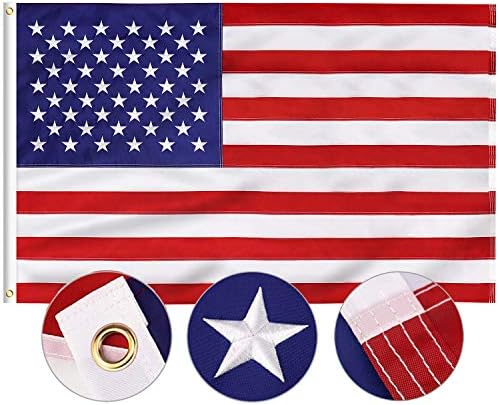 FLAGBURG Embroidered American Flag 3x5 ft US Flag Long Lasting USA Flags with Embroidered Stars Sewn Stripes and Brass Grommets Heavy Nylon Flag for Outdoor Indoor