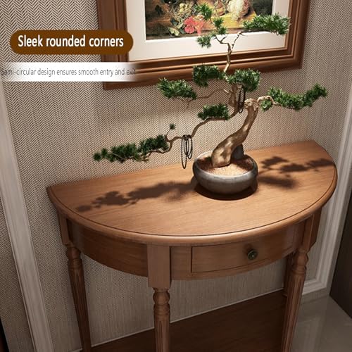 Retro stół konsolowy z litego drewna półksiężyc z półprzezroczystym akcentem stół do salonu zaokrąglone rogi cichy ochraniacz podłogi stylowy design