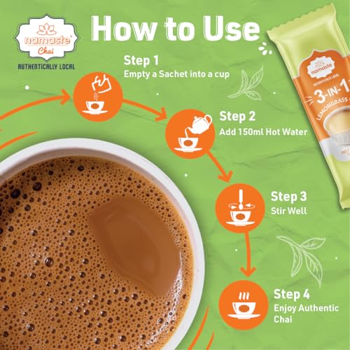 Image of Namaste Chai Instant Tea Premix Lemongrass Flavour | Assam | Milk and Sugar | Ready Mix Powder (30 Count, Pack of 3)