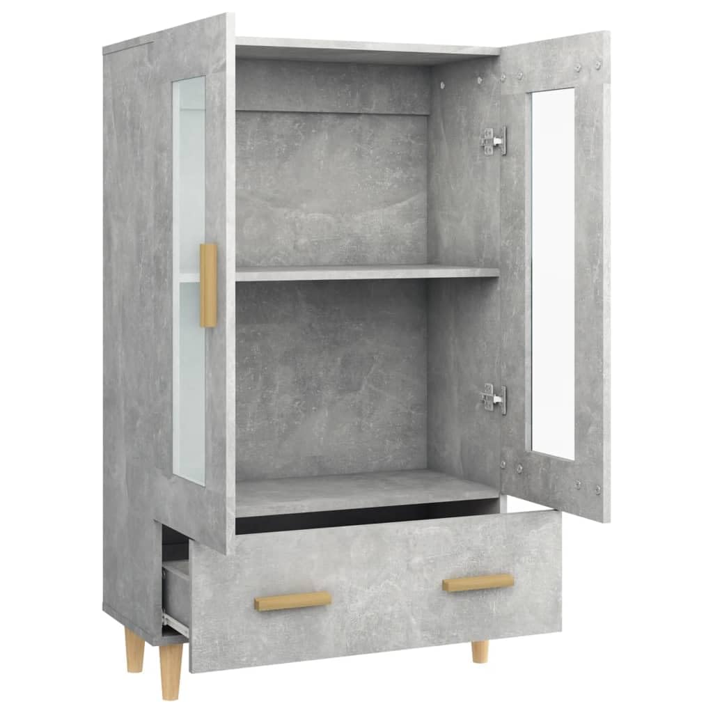 Générique Bufet wysoki szary beton 70x31x115 cm z dwoma przegródkami i szufladą, wytrzymała i stabilna szafka do przechowywania z drewna inżynieryjnego.