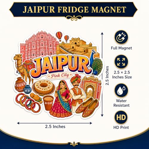 Image of Zesta Wooden Fridge Magnets Set | Refrigerator Decor Magnets for Kitchen | India Souvenir Fridge Magnet Collection | Wooden Magnet for Fridge Door Decoration (Jaipur)