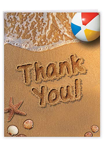 The Best Card Company -1 Thank You Card Jumbo (8.5 x 11 Inch) - Nature and Landscape Card with Envelope, Gratitude Thanks - Beach Notes J6113GTYG