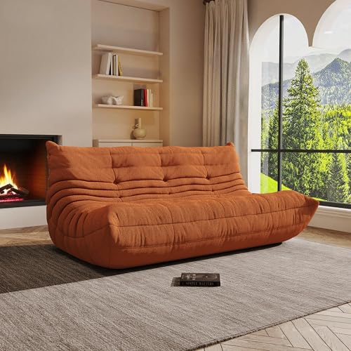 Image of Bean Bag Chair, Cozy Memory Foam Bean Bag Chairs for Adults, Comfy Fireside Accent Chair Lazy Floor Chair for Gaming Bedroom Living Room (Orange, 3-Seater)