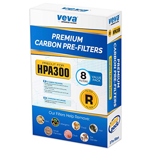 VEVA Precut for HPA300 Premium Carbon Activated Pre Filters 8 Pack Compatible with HW Air Purifier. Precision Fit for Easy Installation Advanced Filters