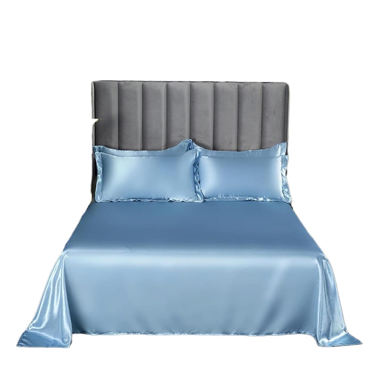 Drap plat en soie glacée Qianlan pour lit double en plusieurs tailles