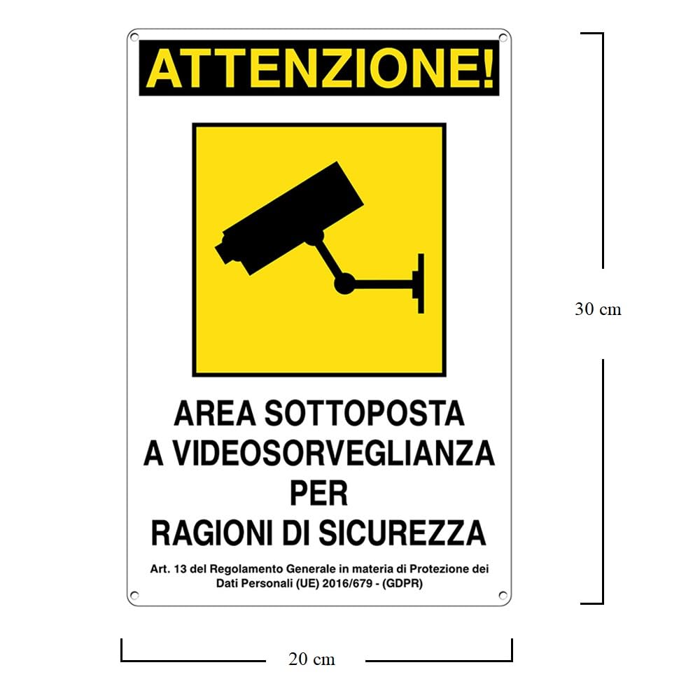 Virsus Cartello Area Videosorvegliata per ragioni di sicurezza 955/A, Misura 20x30 cm, Pannello di Sorveglianza in Alluminio, per Aziende, Uffici, Magazzini, Condomini, Immobili (6)