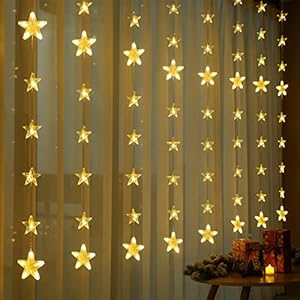 BLOOMWIN Christmas Star Fairy Lights 2m * 1.5m Xmas Window Decorations Curtain Lights USB Powered with Remote – 80 Stars…