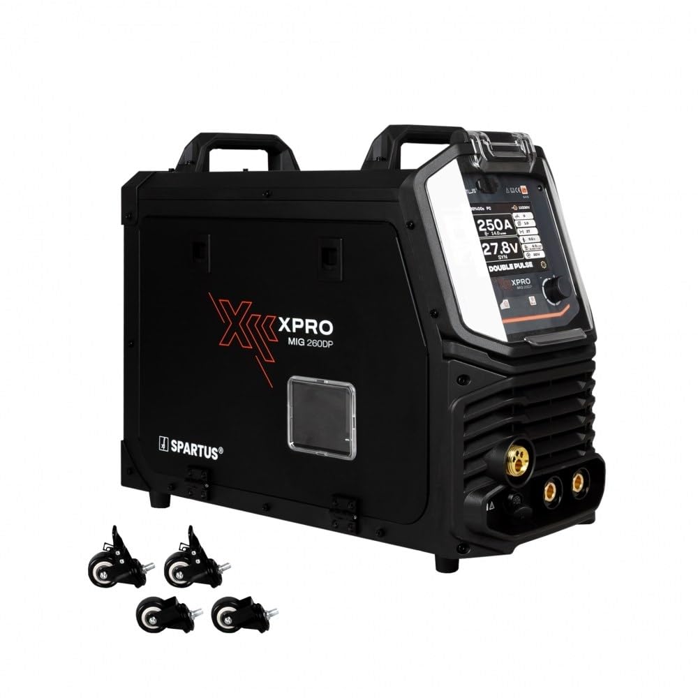 SPARTUS XPro MIG 260 Dual Pulse MIG MAG Schweißgerät 250A, Schutzgasschweißgerät Synergic, Inverter 4 in 1, PFC, 4-Rollen-Antrieb, Ohne Akku, Multiprozess für Alu & Edelstahl, WIG Lift, 230V