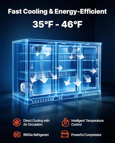Image of VEVOR Back Bar Cooler, 11.4 Cu.Ft Commercial Beverage Refrigerator with 3 Glass Door, Large Under Counter Fridge w /LED Lighting, Shelf, Low-E Glass Display Cooler for Store, Lobby, Restaurant, Pub