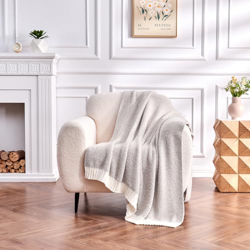 Image of CozeCube Reversible Knitted Throw Blanket, Grey White Melange 50 inchx60 inch