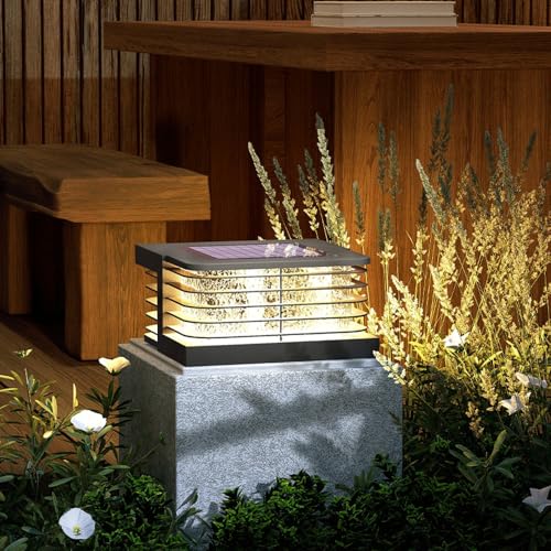 HZWJIA Stainless Steel Pillar Lamp Translucent Corrugated Acrylic Solar Pillar Cap Lamp IP65 Waterproof Pillar Head Lamp Gray Outdoor Waterproof Solar Pillar Lamp For Patio Garden Pillar LampSideLengt