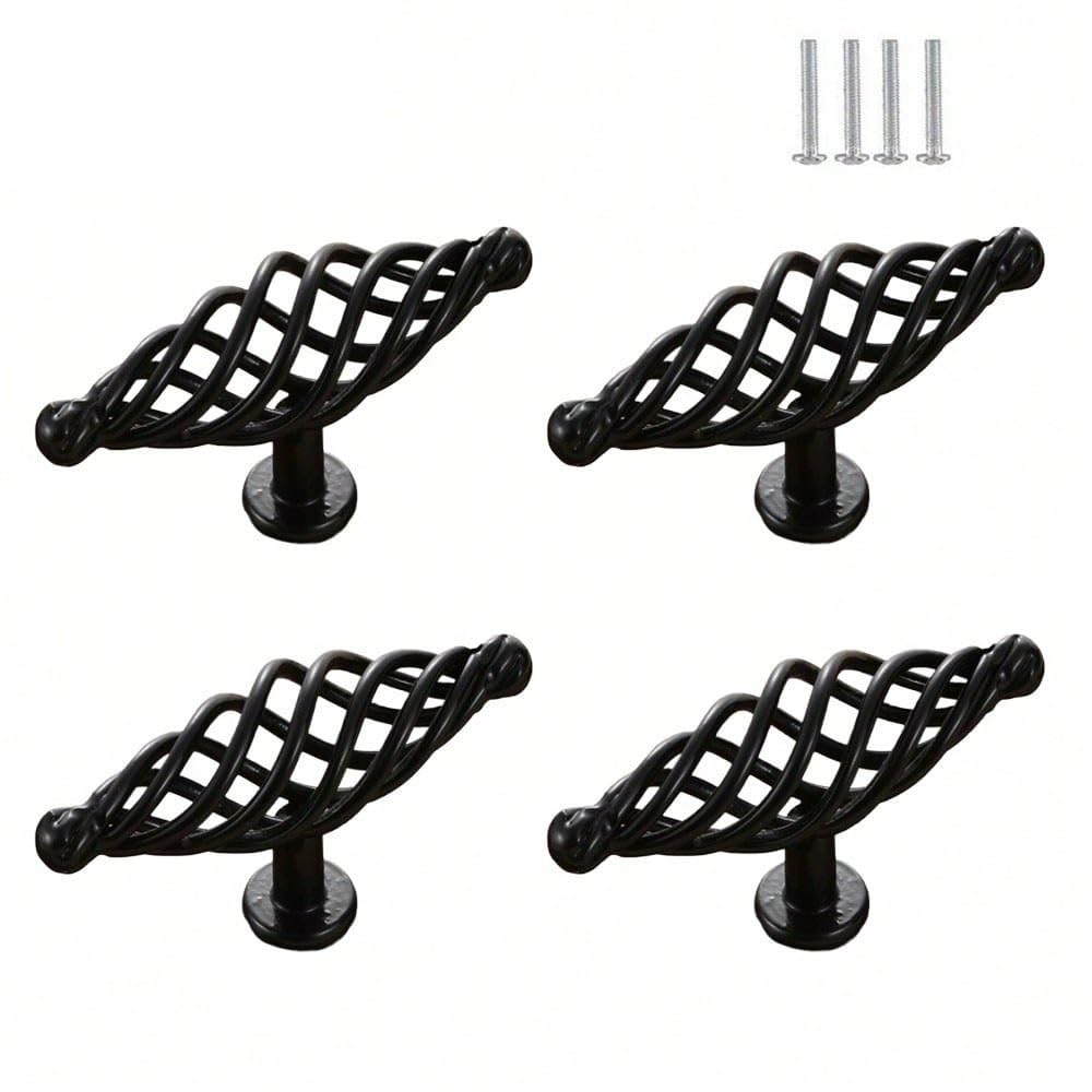 4 szt. Brązowe czarne uchwyty do komody, gałki do szafek, owalne, wydrążone, kuchenne, do szuflady szafki, retro(Black)