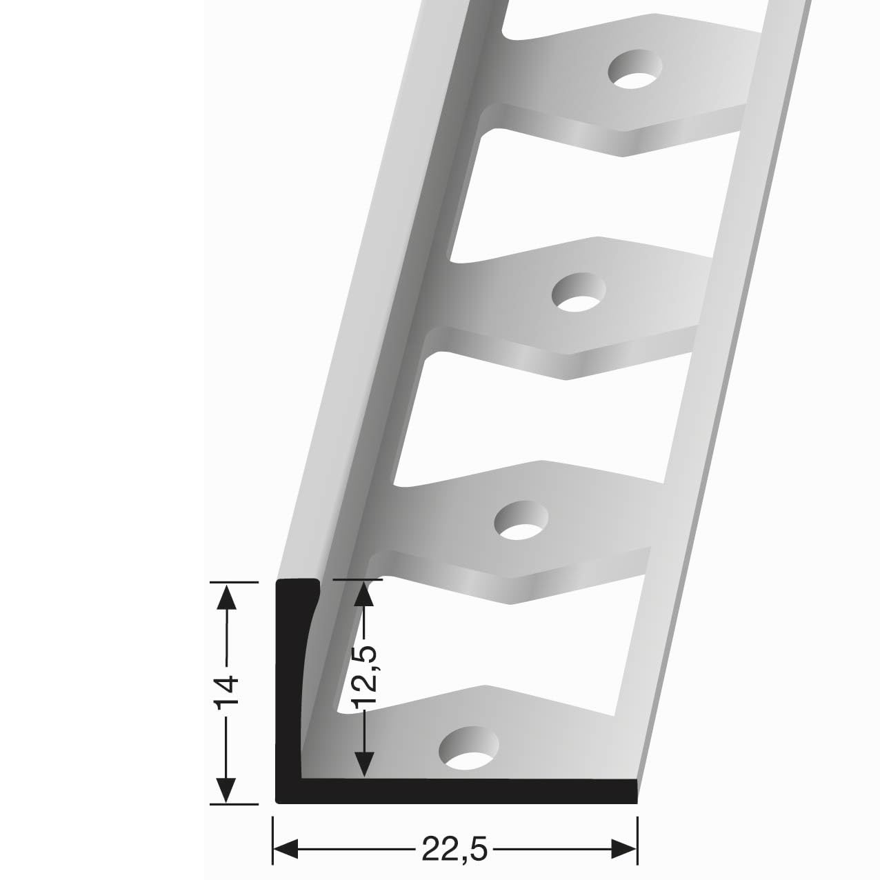 Perfil para azulejos, 14 x 22,5 x 2500 mm, altura del borde: 12,5 mm, perfil de doble K, acero inoxidable cerrado, perfil de metal, acero inoxidable mate cepillado Küberit